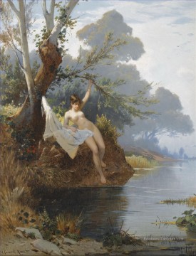 con la Riva del fiume Hermann David Salomon Corrodi classique nue Peinture à l'huile